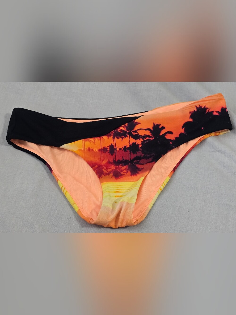 Women’s Sunset Palm Print Bikini Bottom - Orange/Black